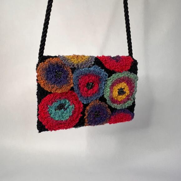 Vintage Handmade Punch Needle Purse – Beaded Shoulder Bag – 1970s Boho Clutch - Picture 5 of 9
